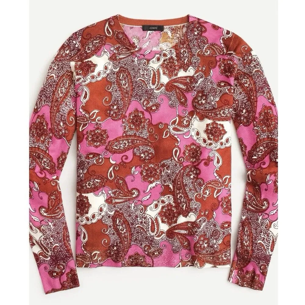 J. Crew Paisley 100% Merino Wool Margot Sweater Size M